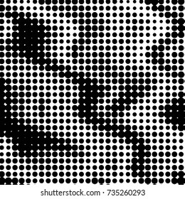 Abstract grunge grid polka dot halftone background pattern. Spotted black and white vector line illustration
