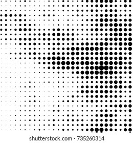 Abstract grunge grid polka dot halftone background pattern. Spotted black and white vector line illustration