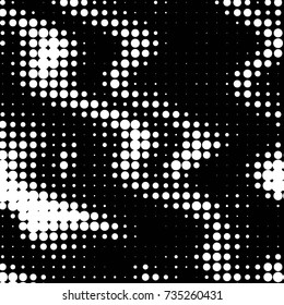 Abstract grunge grid polka dot halftone background pattern. Spotted black and white vector line illustration