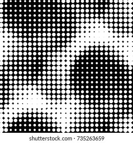 Abstract grunge grid polka dot halftone background pattern. Spotted black and white vector line illustration