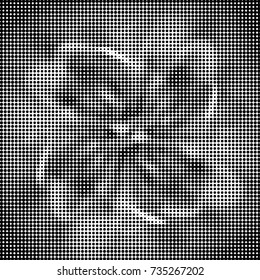 Abstract grunge grid polka dot halftone background pattern. Spotted black and white vector line illustration