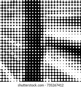 Abstract grunge grid polka dot halftone background pattern. Spotted black and white vector line illustration