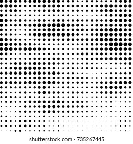 Abstract grunge grid polka dot halftone background pattern. Spotted black and white vector line illustration