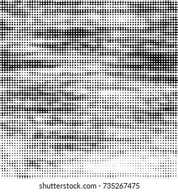 Abstract grunge grid polka dot halftone background pattern. Spotted black and white vector line illustration