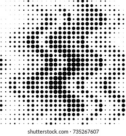 Abstract grunge grid polka dot halftone background pattern. Spotted black and white vector line illustration