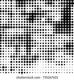 Abstract grunge grid polka dot halftone background pattern. Spotted black and white vector line illustration