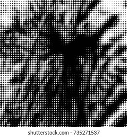 Abstract grunge grid polka dot halftone background pattern. Spotted black and white vector line illustration