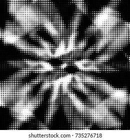 Abstract grunge grid polka dot halftone background pattern. Spotted black and white vector line illustration