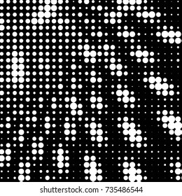 Abstract grunge grid polka dot halftone background pattern. Spotted black and white vector line illustration