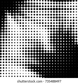 Abstract grunge grid polka dot halftone background pattern. Spotted black and white vector line illustration