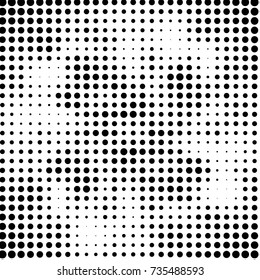 Abstract grunge grid polka dot halftone background pattern. Spotted black and white vector line illustration