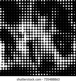 Abstract grunge grid polka dot halftone background pattern. Spotted black and white vector line illustration