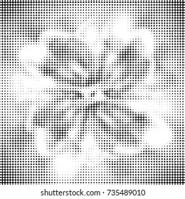 Abstract grunge grid polka dot halftone background pattern. Spotted black and white vector line illustration