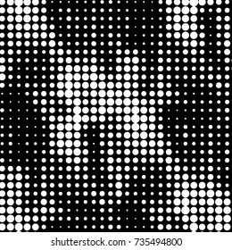 Abstract grunge grid polka dot halftone background pattern. Spotted black and white vector line illustration