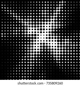Abstract grunge grid polka dot halftone background pattern. Spotted black and white vector line illustration