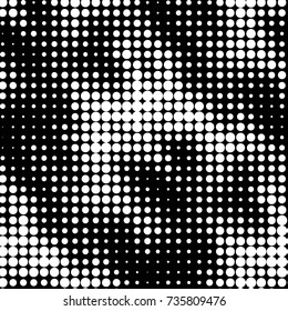 Abstract grunge grid polka dot halftone background pattern. Spotted black and white vector line illustration