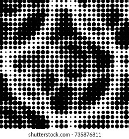 Abstract grunge grid polka dot halftone background pattern. Spotted black and white vector line illustration