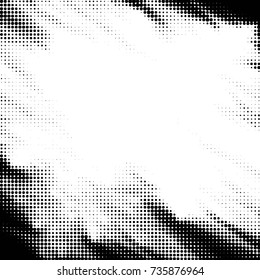 Abstract grunge grid polka dot halftone background pattern. Spotted black and white vector line illustration