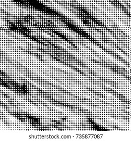Abstract grunge grid polka dot halftone background pattern. Spotted black and white vector line illustration