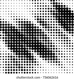 Abstract grunge grid polka dot halftone background pattern. Spotted black and white vector line illustration