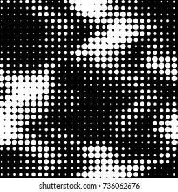 Abstract grunge grid polka dot halftone background pattern. Spotted black and white vector line illustration