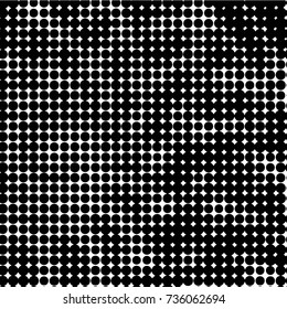 Abstract grunge grid polka dot halftone background pattern. Spotted black and white vector line illustration