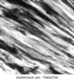 Abstract grunge grid polka dot halftone background pattern. Spotted black and white vector line illustration