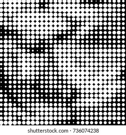 Abstract grunge grid polka dot halftone background pattern. Spotted black and white vector line illustration