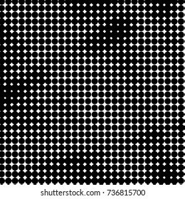 Abstract grunge grid polka dot halftone background pattern. Spotted black and white vector line illustration