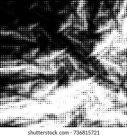 Abstract grunge grid polka dot halftone background pattern. Spotted black and white vector line illustration
