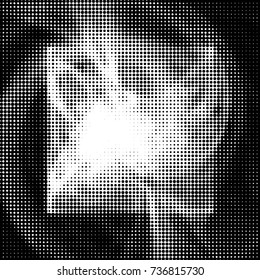 Abstract grunge grid polka dot halftone background pattern. Spotted black and white vector line illustration