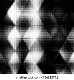 Abstract grunge grid polka dot halftone background pattern. Spotted black and white vector line illustration