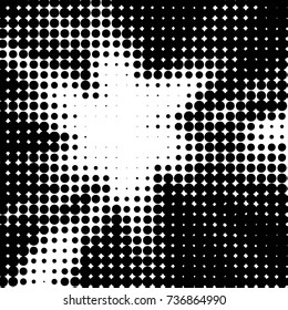 Abstract grunge grid polka dot halftone background pattern. Spotted black and white vector line illustration