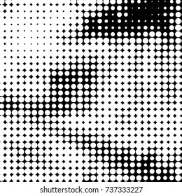 Abstract grunge grid polka dot halftone background pattern. Spotted black and white vector line illustration