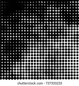 Abstract grunge grid polka dot halftone background pattern. Spotted black and white vector line illustration