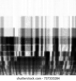 Abstract grunge grid polka dot halftone background pattern. Spotted black and white vector line illustration