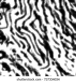 Abstract grunge grid polka dot halftone background pattern. Spotted black and white vector line illustration