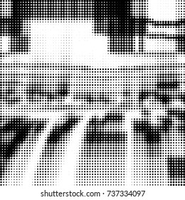 Abstract grunge grid polka dot halftone background pattern. Spotted black and white vector line illustration