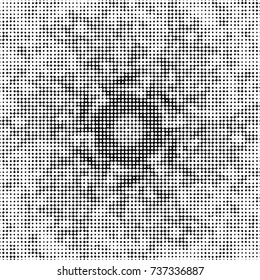 Abstract grunge grid polka dot halftone background pattern. Spotted black and white vector line illustration