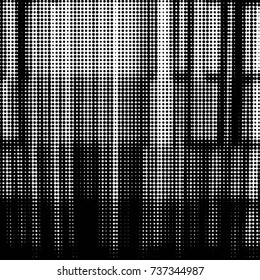 Abstract grunge grid polka dot halftone background pattern. Spotted black and white vector line illustration
