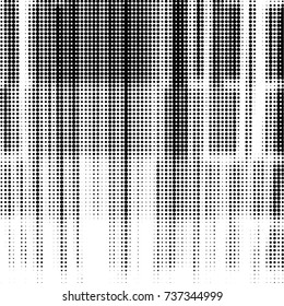 Abstract grunge grid polka dot halftone background pattern. Spotted black and white vector line illustration