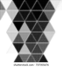Abstract grunge grid polka dot halftone background pattern. Spotted black and white vector line illustration
