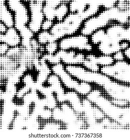 Abstract grunge grid polka dot halftone background pattern. Spotted black and white vector line illustration