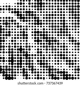 Abstract grunge grid polka dot halftone background pattern. Spotted black and white vector line illustration