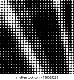 Abstract grunge grid polka dot halftone background pattern. Spotted black and white vector line illustration