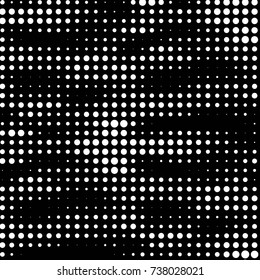Abstract grunge grid polka dot halftone background pattern. Spotted black and white vector line illustration