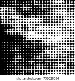 Abstract grunge grid polka dot halftone background pattern. Spotted black and white vector line illustration