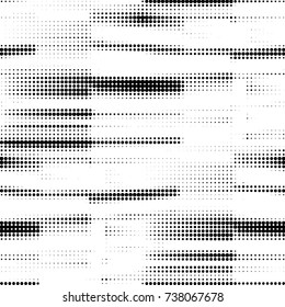 Abstract grunge grid polka dot halftone background pattern. Spotted black and white vector line illustration
