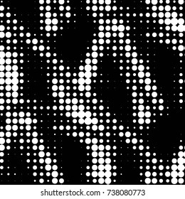 Abstract grunge grid polka dot halftone background pattern. Spotted black and white vector line illustration