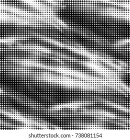 Abstract grunge grid polka dot halftone background pattern. Spotted black and white vector line illustration